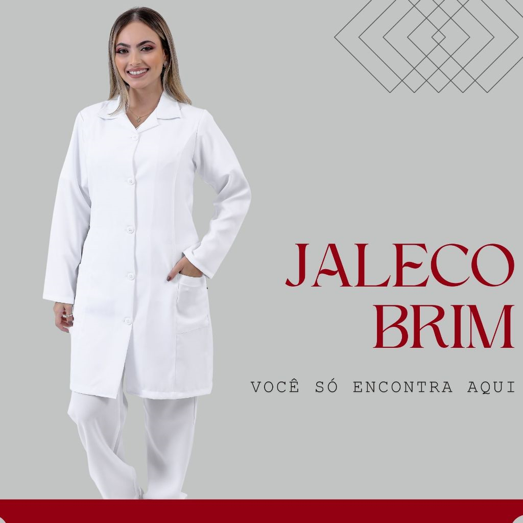 Jaleco Feminino Brim Manga Longa Com Punho -  Bordado Grátis - Profissionais