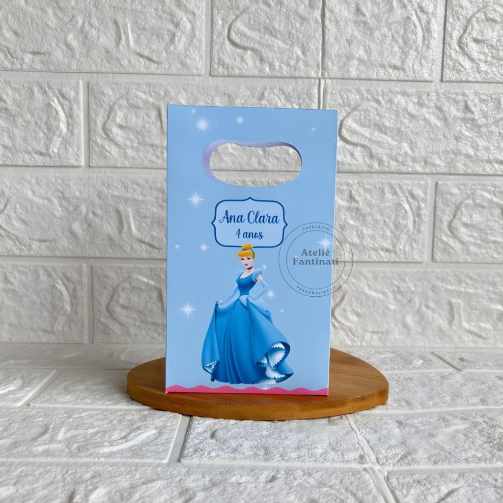 PEGUE E MONTE - Sacolinha Surpresa Personalizada Cinderela - Tamanho PP - Festa Infantil - Aniversário – Lembrancinha