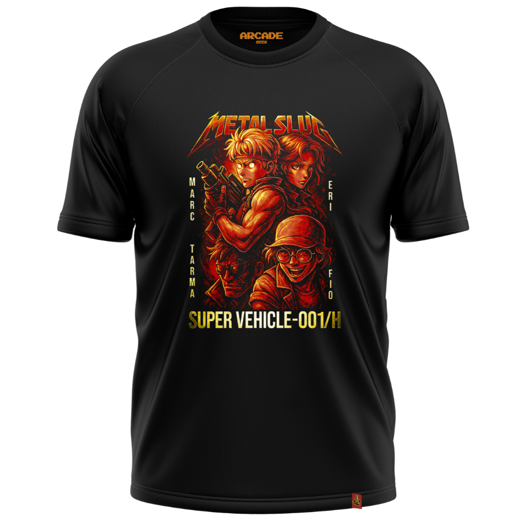 Camiseta Gamer Run And Gun Metal Arcade Slug Marco Jogo Correr Marco Fliperama Jogo