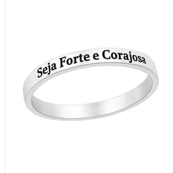Aliança Seja Forte e Corajosa Aliancinha minimalista Personalizada Prata 925 Legítima