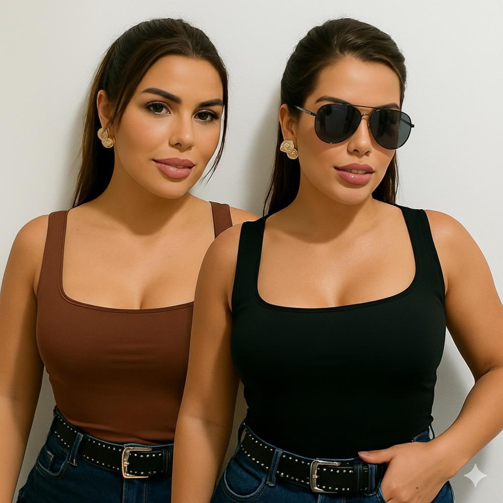 Kit 2 OU 1  UNIDADE Regatas Feminina Decote Quadrado Blusa Básica Tendência Verão Moda Gringa Suplex Não Pinica a Pele