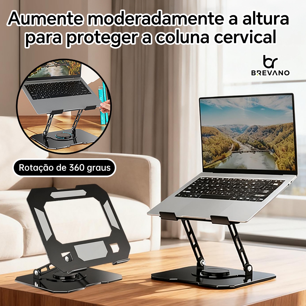 Suporte de Metal Ajustável Para Notebook Pad 10 Ate 17" Giratória de 360 Suporte de Carga Estável e Forte
