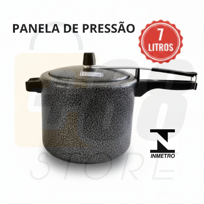Panela de Pressão 7 Litros Preta em Aluminío Craqueado. Grande, com ótima Pressão e Selo do INMETRO
