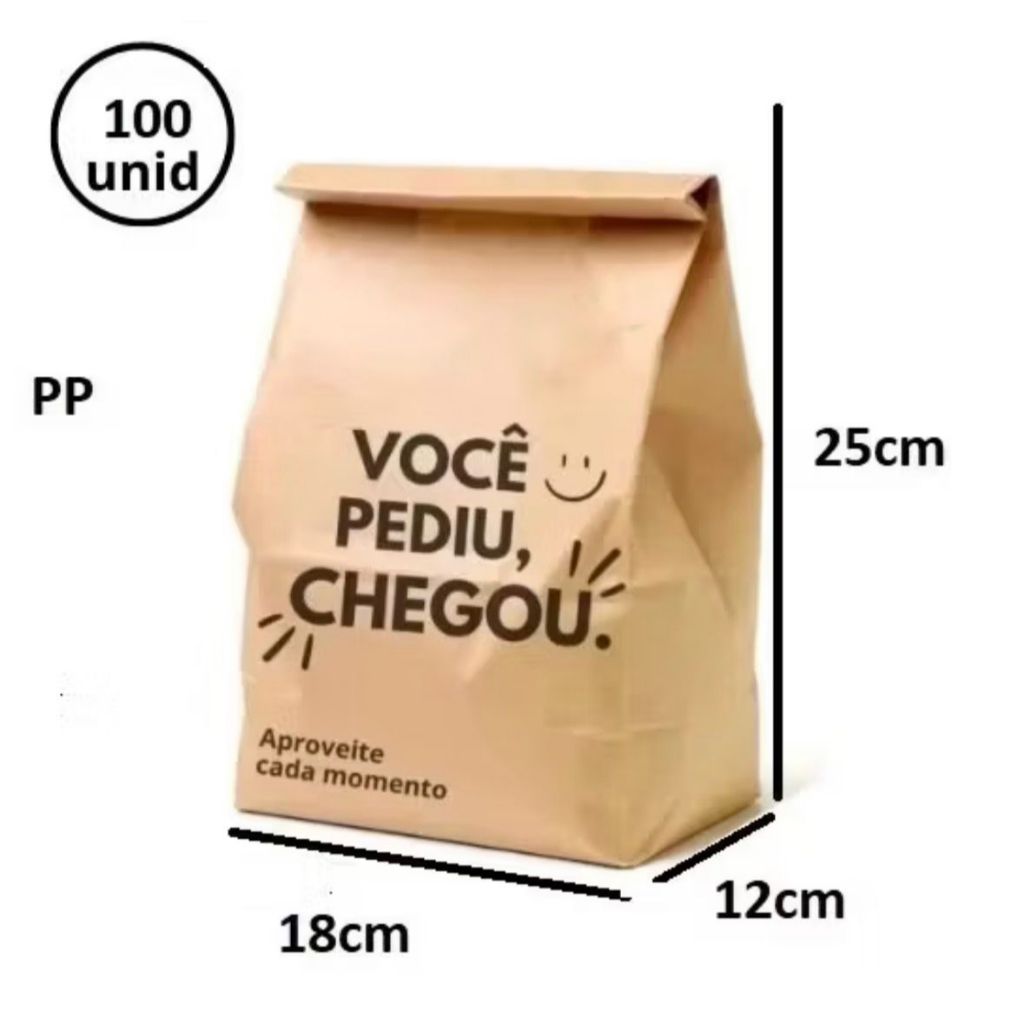 SACO DELIVERY KRAFT VOCÊ PEDIU CHEGOU TAM PP/P/M/G/GG - REFORÇADO 100 UNIDADES em Oferta na Shopee