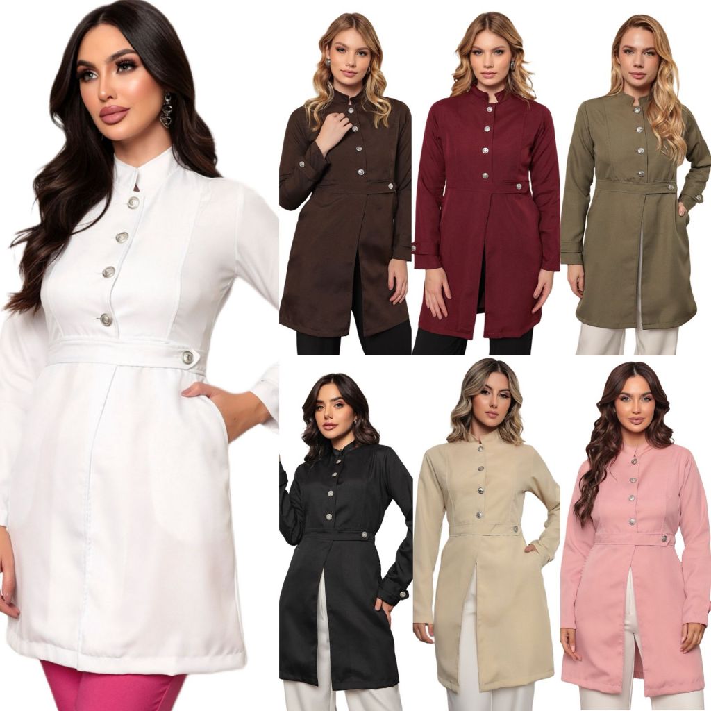 Jaleco Feminino Várias Cores Julie em Oxford com botões ELIA em Oferta na Shopee