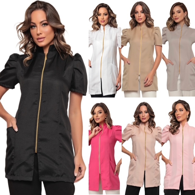 Jaleco Manga Curta Bufante com Zíper Mara Diversas Cores ELIA em Oferta na Shopee