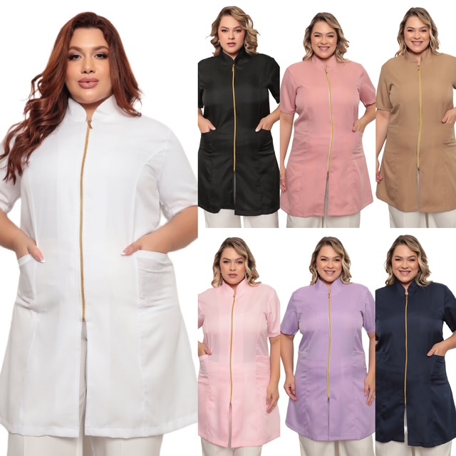 Jaleco Feminino Plus Size Manga Curta Malta Diversas Cores ELIA em Oferta na Shopee