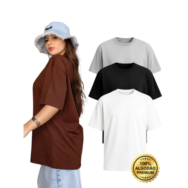 CAMISETAS LISAS OVERSIZED feminina Básica  Estilo Rua Streetwear malha algodão Penteado