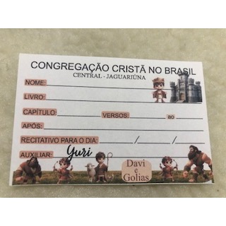 Recitativos CCB Personalizados Davi e Golias  (compre 100 ganhe mais 100 unidades).