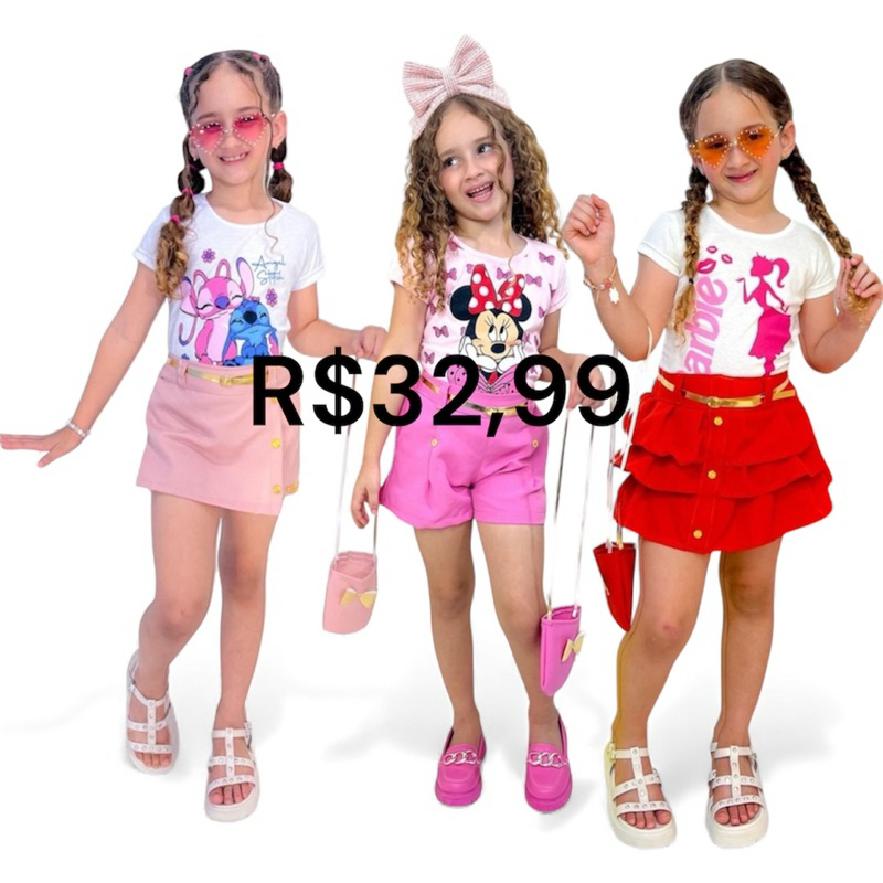 conjunto infantil  acompanha bolsa roupa para criança moda Blogueirinha moda infantil roupa infantil para menina