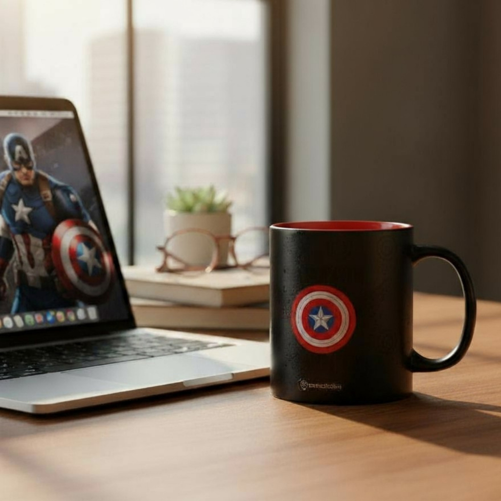 Caneca Magica Capitão América Zona Criativa Marvel Magic Muda De Cor com Liquido Quente Presente