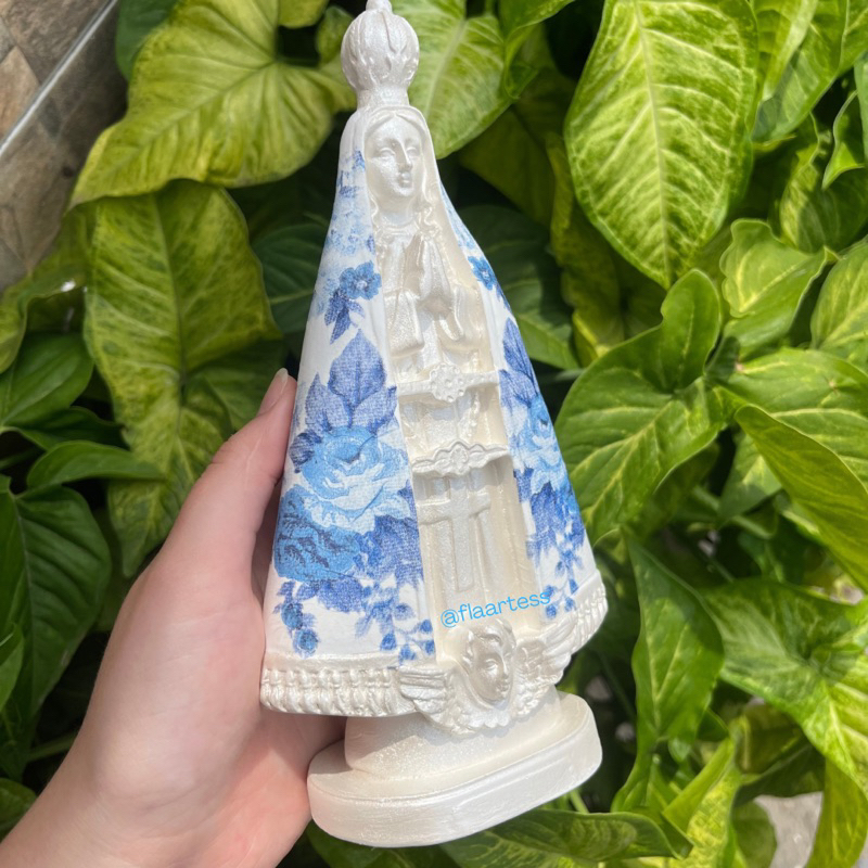 Nossa Senhora Aparecida 20cm Decoupagem Azul Delicad/ Lembrança Batizado/ Decoração / Lembrança Casamento/ Presente