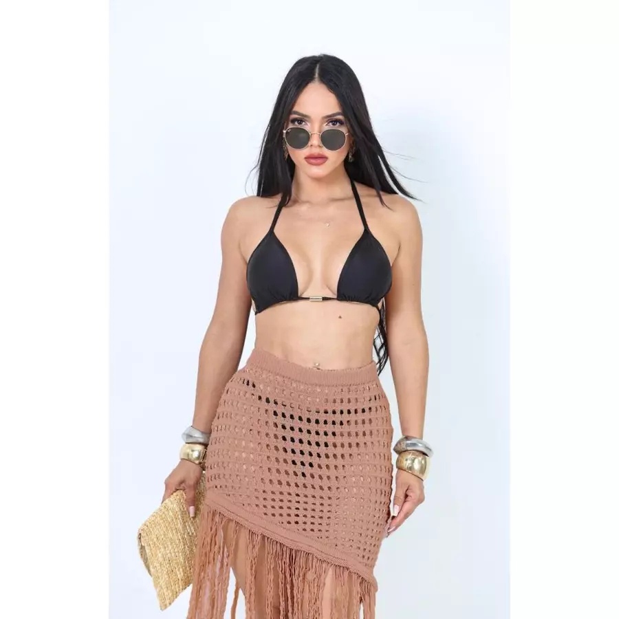 Saia saida de praia Franja Tricot Moda Feminina Verão
