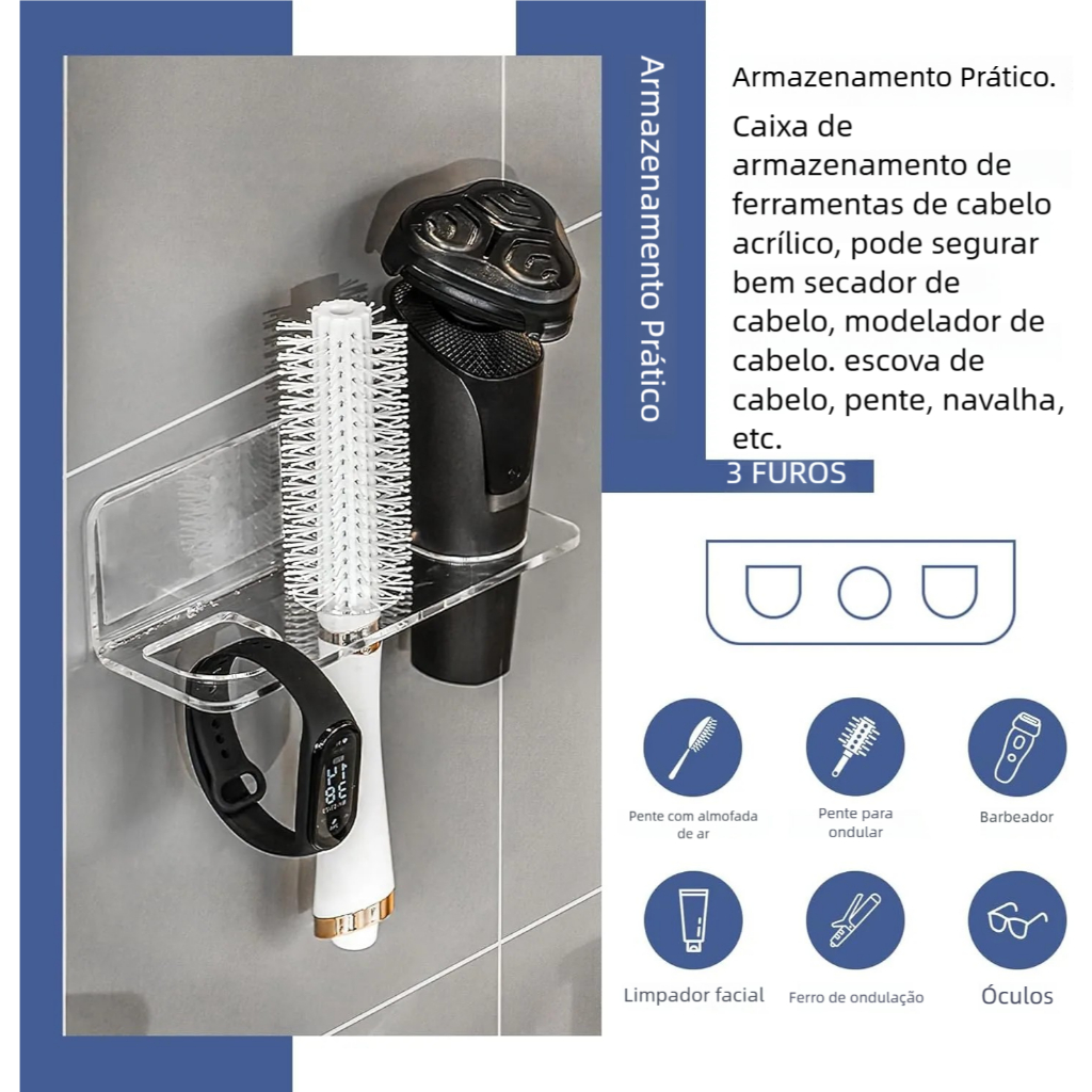 【Organizador de Quarto】Suporte Escova de Cabelo – Acrílico Cristal, Perfeito para Guarda Roupa! em Oferta na Shopee