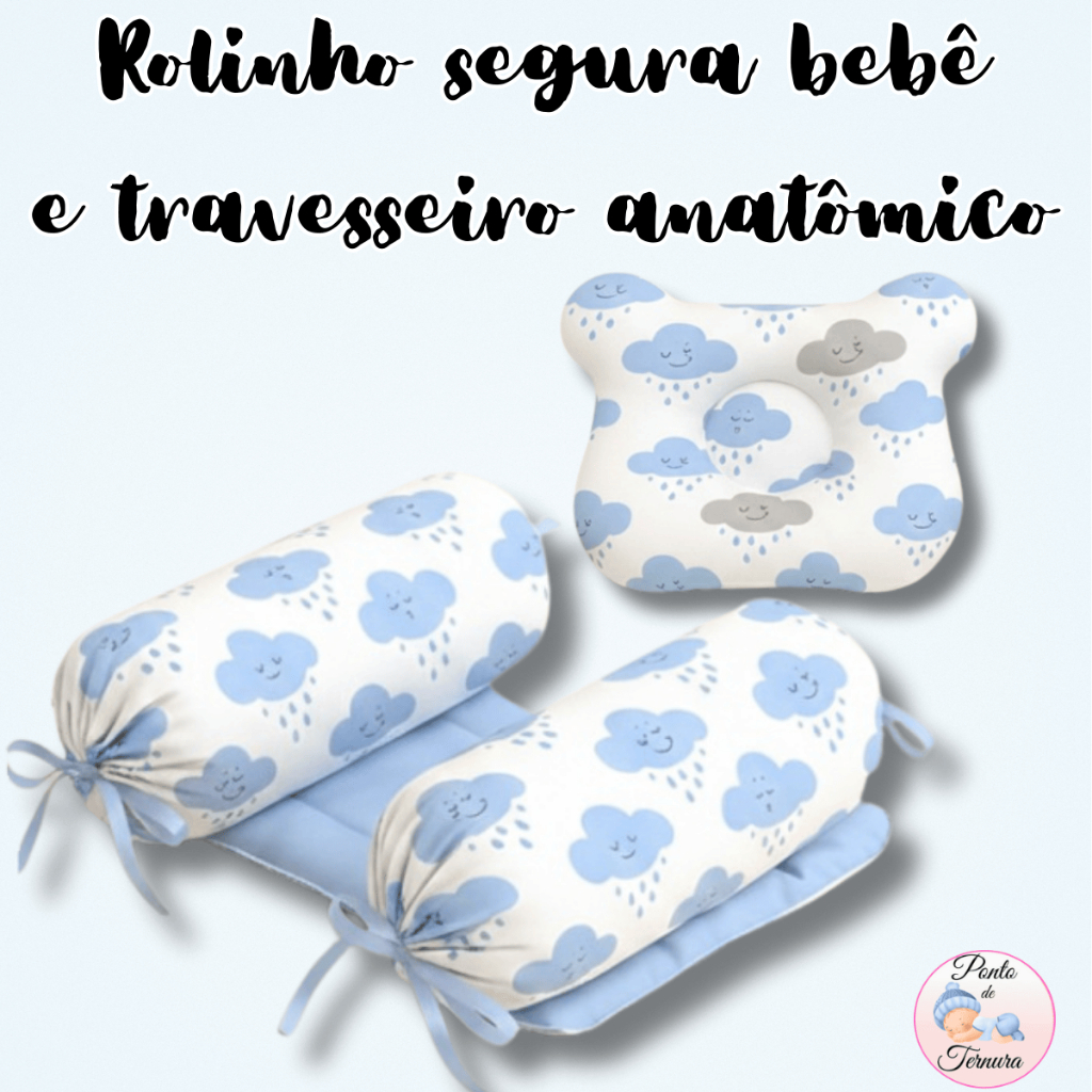 kit Rolinho segura bebê e travesseiro anatômico, segurança, conforto, antialérgico, estampado em Oferta na Shopee