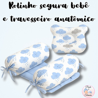 kit Rolinho segura bebê e travesseiro anatômico, segurança, conforto, antialérgico, estampado em Oferta na Shopee