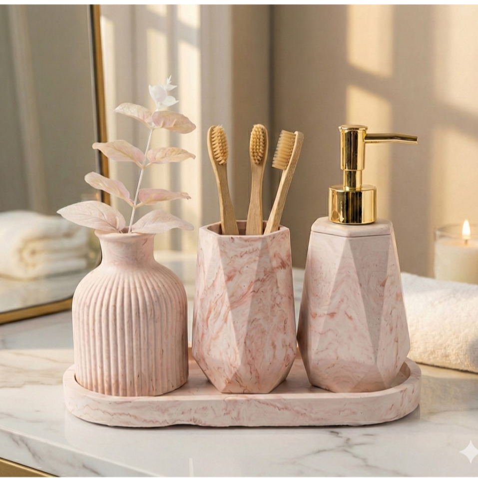 Kit Lavabo Luxo Sabonete Líquido C/ Porta Escovas e Bandeja