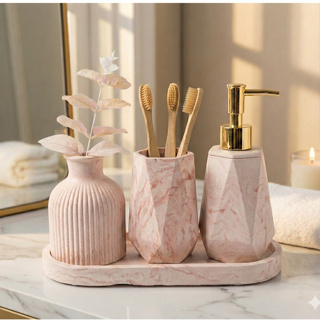 Kit Lavabo Luxo Sabonete Líquido C/ Porta Escovas e Bandeja em Oferta na Shopee