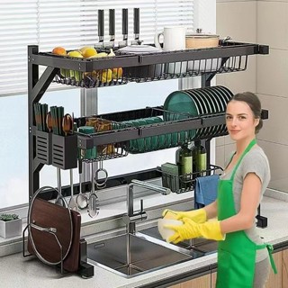 Escorredor De Louça Suspenso Kitchen Rack Aço Inoxidável Organizador Louça Preto 65/85cm Com 4 presentes em Oferta na Shopee