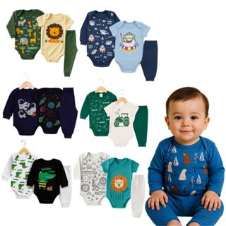Kit 3 peças Body Bebê Menino Meia Estação Tamanho RN ao GG. em Oferta na Shopee