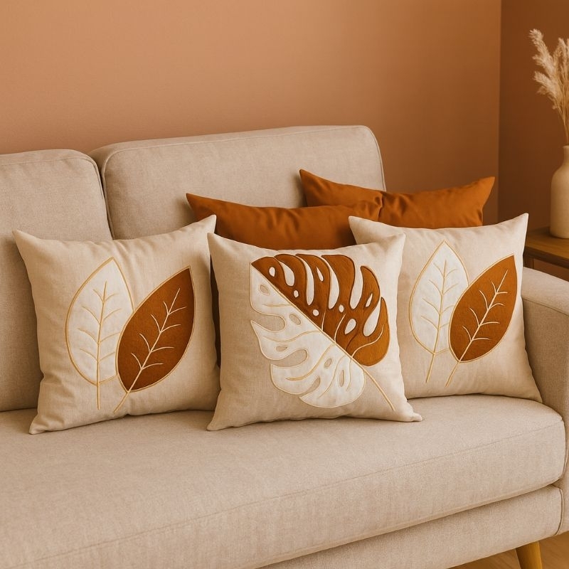 Kit 5 Capas de Almofadas Bordadas Tecido Linho Bordado para sofá com zíper embutido Elegância e Conforto