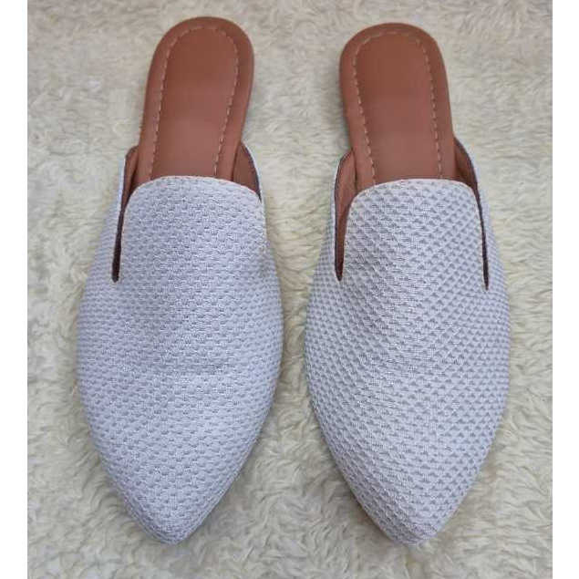 Sapatilha Mule Sem Salto Branca com Gliter Bico Fino