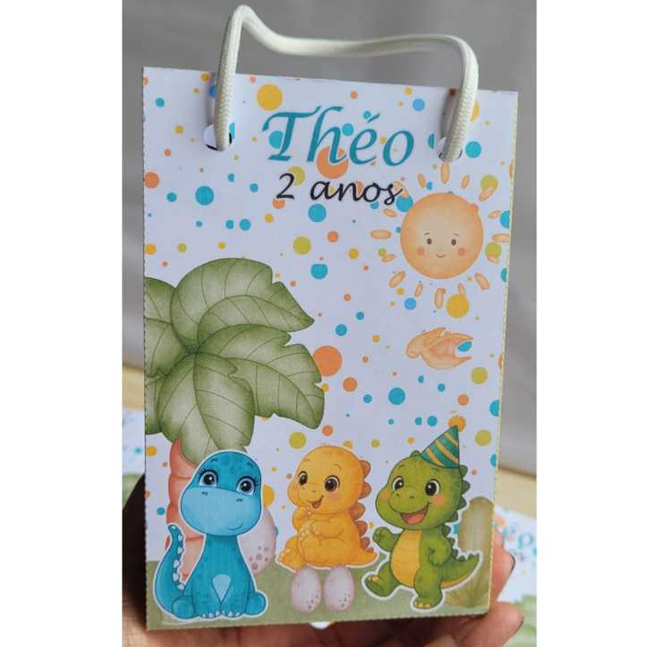 Sacolinha Personalizada Dino baby dinossauro Festa Aniversario Lembrancinha festa Fazemos qualquer tema