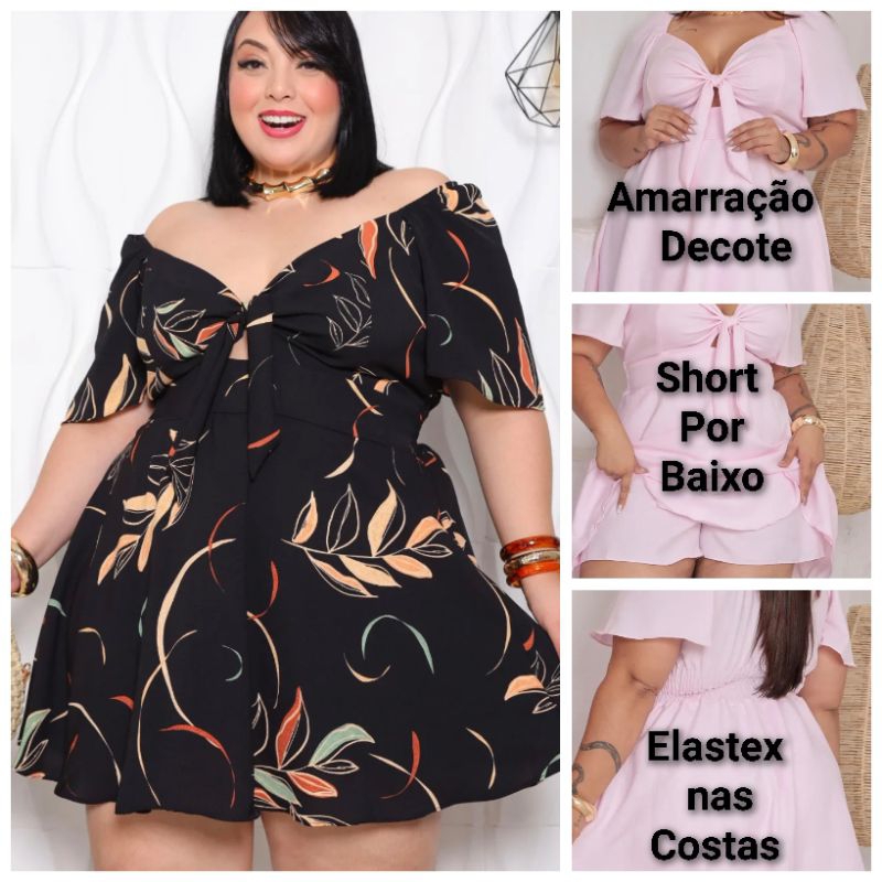 Vestido Macaquinho Feminino Midsize e Plus Size