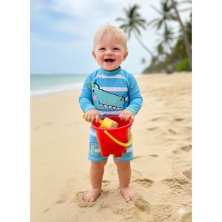MACACÃO MANGA LONGA PROTEÇÃO UV50+ MODA PRAIA BEBE MENINO PISCINA INFANTIL 4 MESES A 3 ANOS em Oferta na Shopee