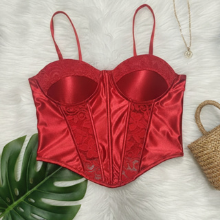 Corset Cropped De Renda Feminino Acetinado Com Alça, ziper na costa / verão festa / carnaval/modinha em Oferta na Shopee