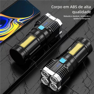 Lanterna LED Recarregável USB - 4 Núcleos Potente e Resistente à Água
