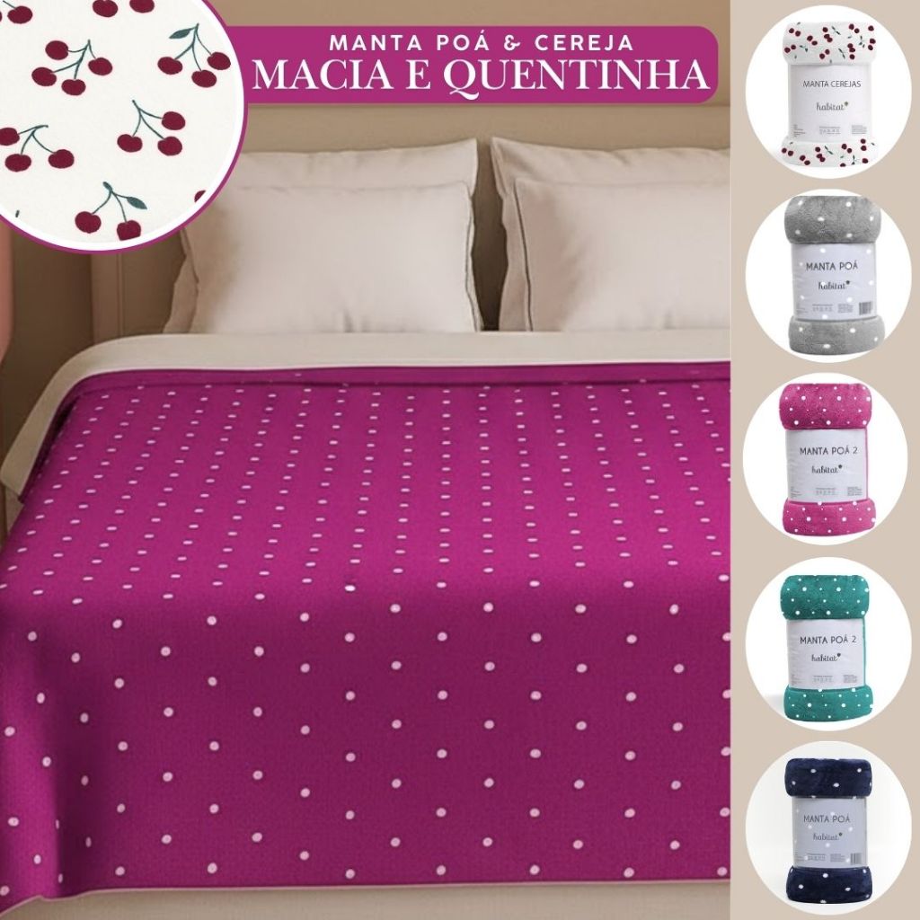 Manta Cobertor Queen Microfibra Macia Quentinha Antialérgica Aveludada 2,20 x 2,40 Poá Habitat