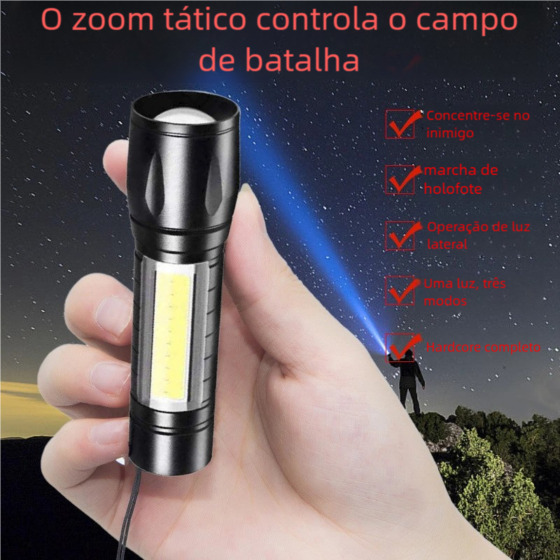 Mini Lanterna COB Luz Lateral LED - Brilhante, Zoom, USB Recarregável e À Prova d’Água em Oferta na Shopee