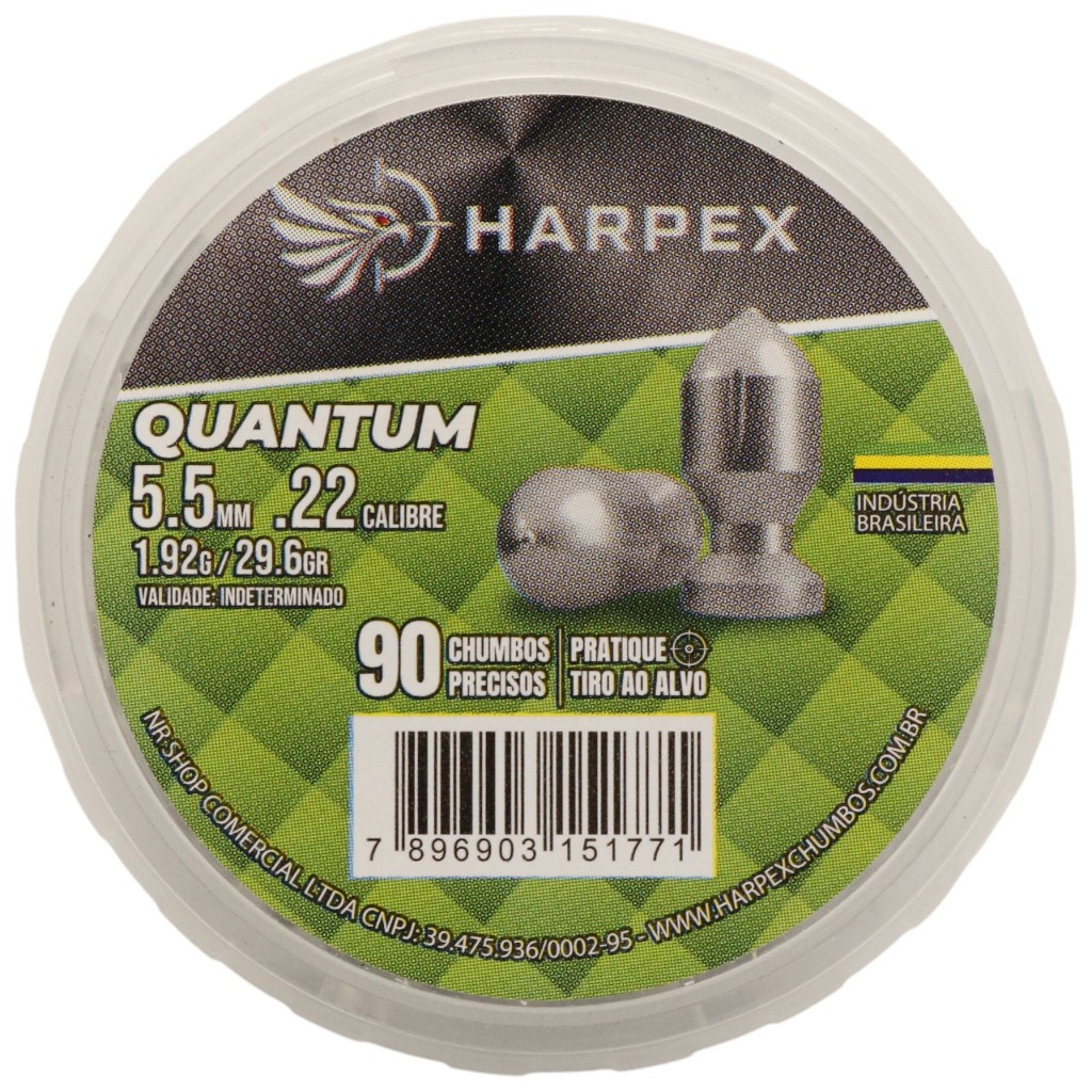 Chumbinho Harpex Quantum Alto Impacto e Perfuração 5.5mm (.22) - 90un