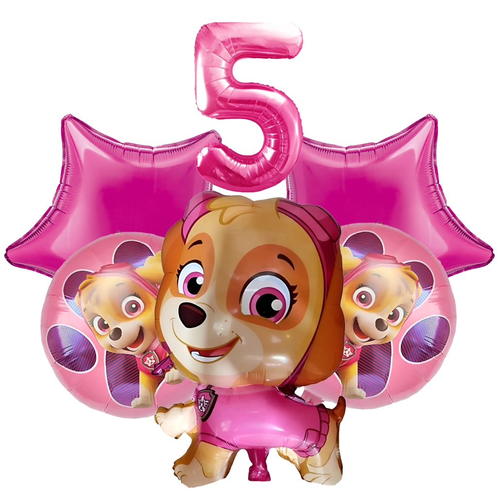 Kit 6 Balão Metalizado Skye Patrulha Canina Corpo Estrela Número 5 Rosa em Oferta na Shopee
