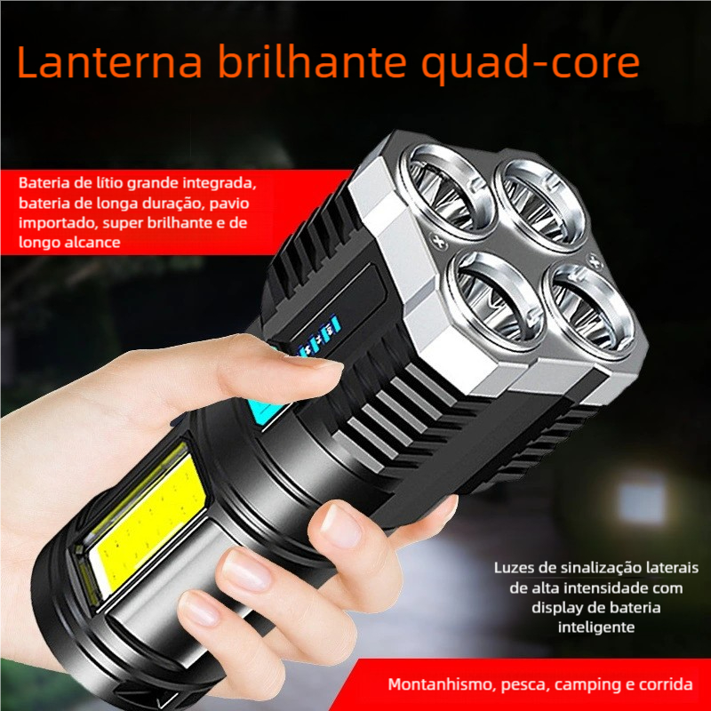 Lanterna Potente 4 Núcleos LED - Prova d’Água e Recarregável via USB