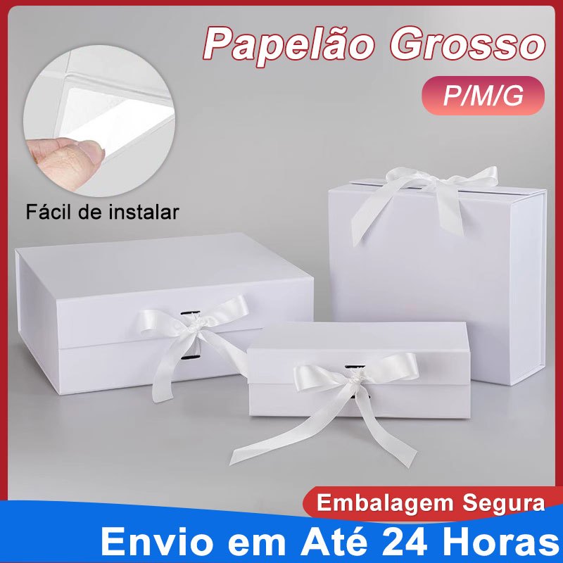Caixa Presente Dobravél Rígida de Papel com Imã e Cetim Cores á escolher em Oferta na Shopee