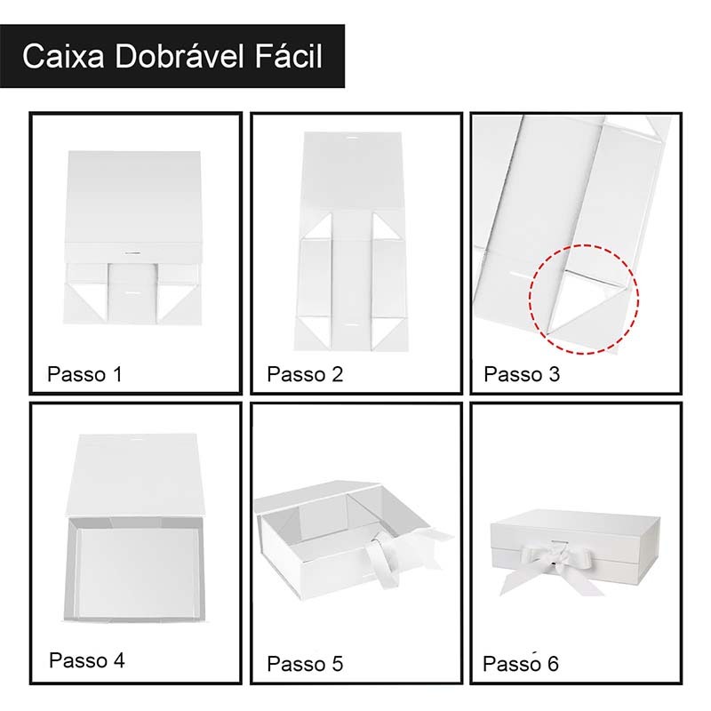 Caixa Presente Dobravél Rígida de Papel com Imã e Cetim Cores á escolher