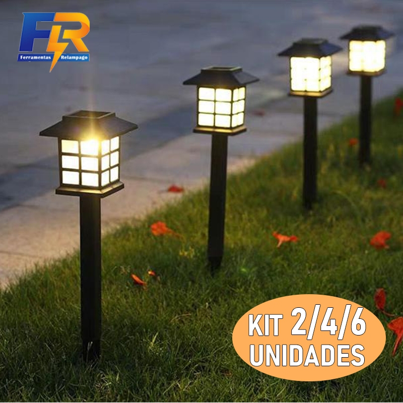 Kit 2/4 Luminaria Solar Espeto de Jardim Led Decoração Cazinha Recarregavel no Sol em Oferta na Shopee