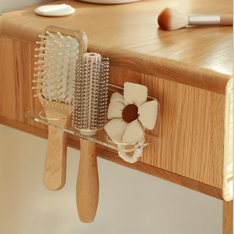 Suporte Escova de Cabelo Acrílico Cristal – Organizador Utilitário, Ideal para Penteadeira e Quarto!