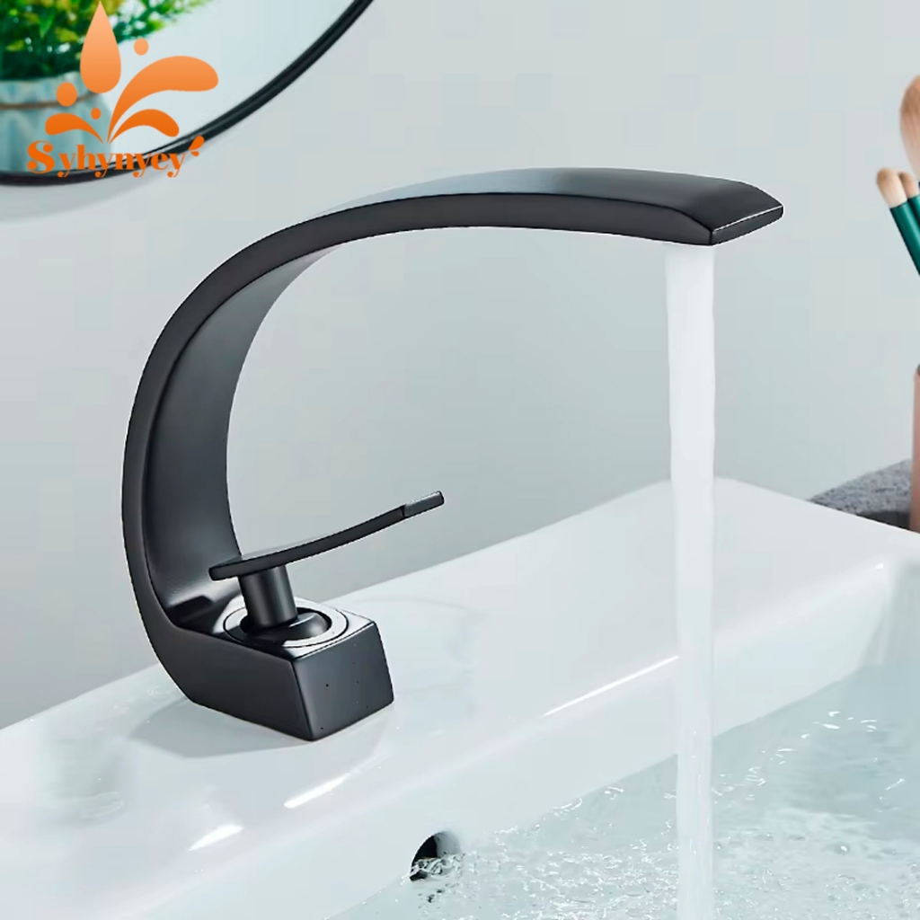 Torneira Lavatório Banheiro Curvada de luxo Kit Torneira Misturadora De água Quente E Fria Preto em Oferta na Shopee