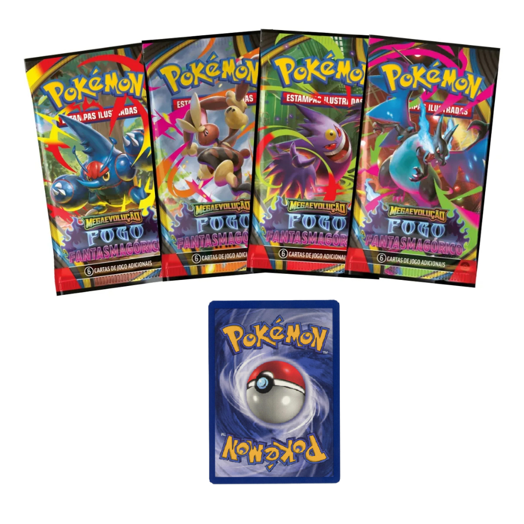 Combo de 4 Booster Pokémon Fogo Fantasmagórico Lacrado Original COPAG + Carta Coreana Aléatoria