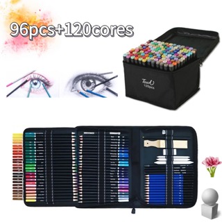 Estojo 96 Peças Lápis De Desenho Arte Profissional Pintura+24/60cores Caneta Marcadora em Oferta na Shopee