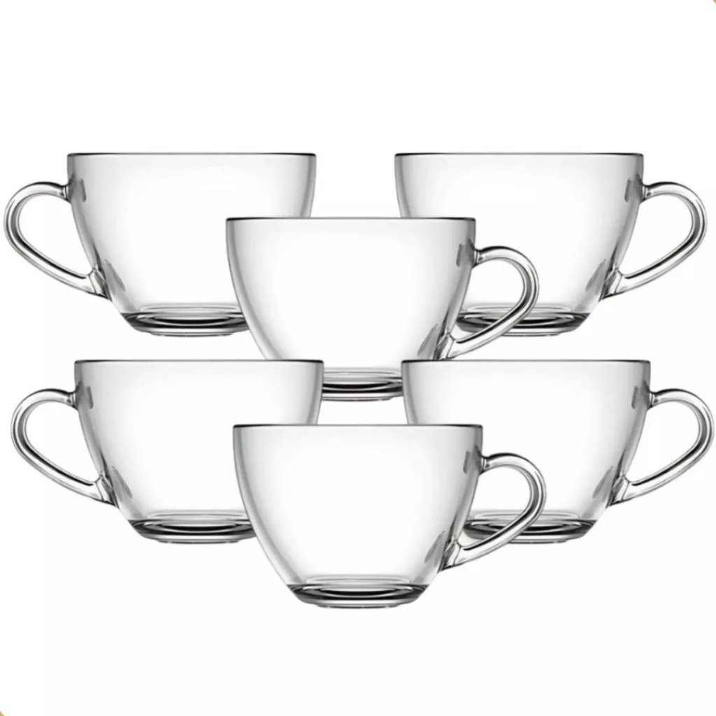 Jogo De Xícaras Em Vidro 250ml Kit Canecas 6 Peças Para Chá Café em Oferta na Shopee