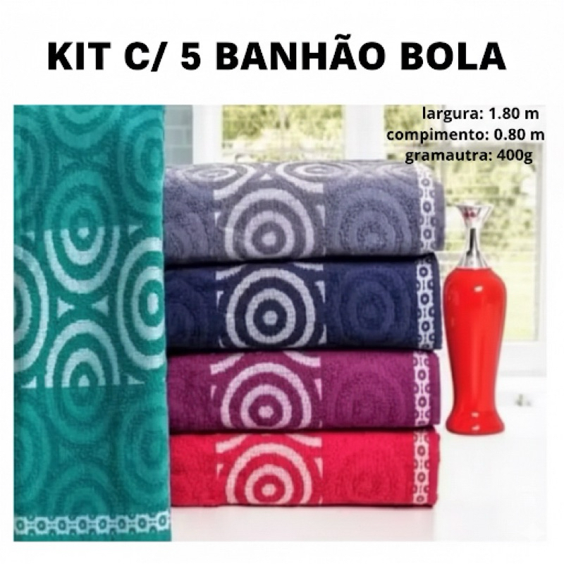 Kit com 5 Toalhas de Banho Bola 100% Algodão Gigante Grossa Felpuda 1.80x0.80