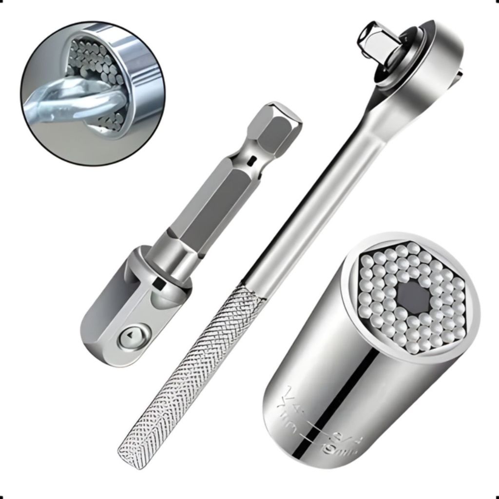 Imagem Kit Soquete Universal Catraca Adaptador Chave Mágica Reversível