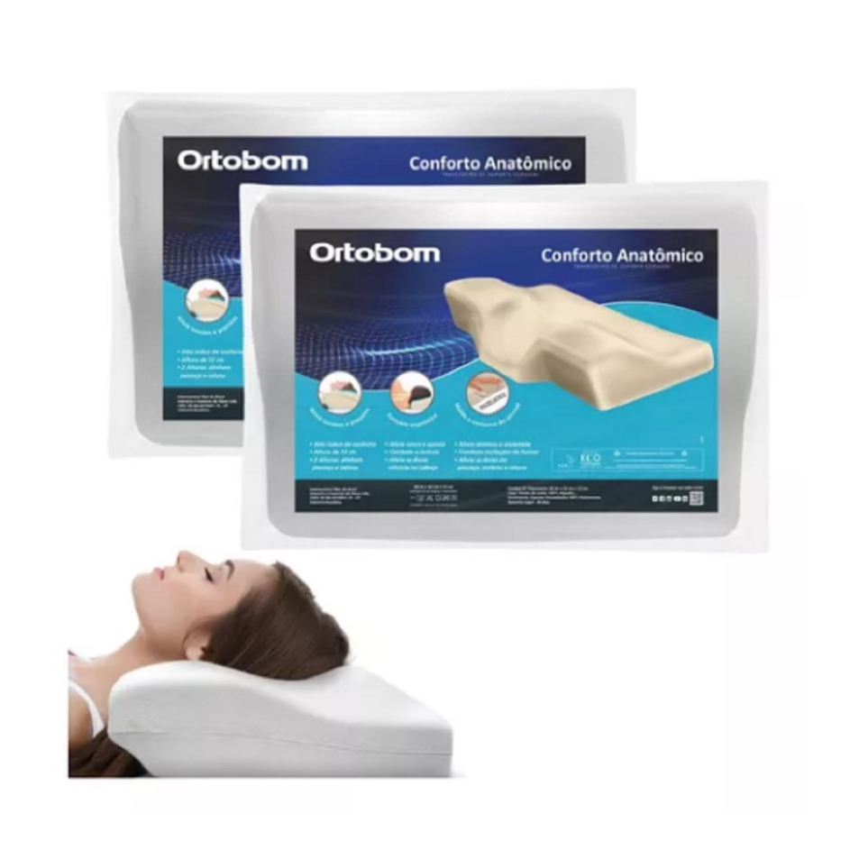 Kit 2 Travesseiros Nasa Cervical Ortobom Ortopedico Macio Original em Oferta na Shopee