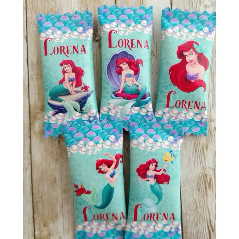 50 balas personalizadas para festa infantil Lembrancinhas - Princesa Ariel  (Personalizamos com o nome e a idade