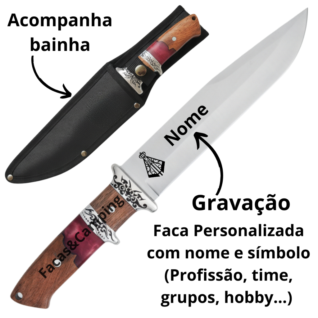 Faca de Churrasco Personalizada Nome Time Presente Exclusivo Luxo 3 Cores em Oferta na Shopee