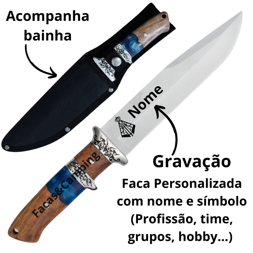 Faca Personalizada Gravação a Laser Nome e Símbolo Churrasco Com Bainha em Oferta na Shopee